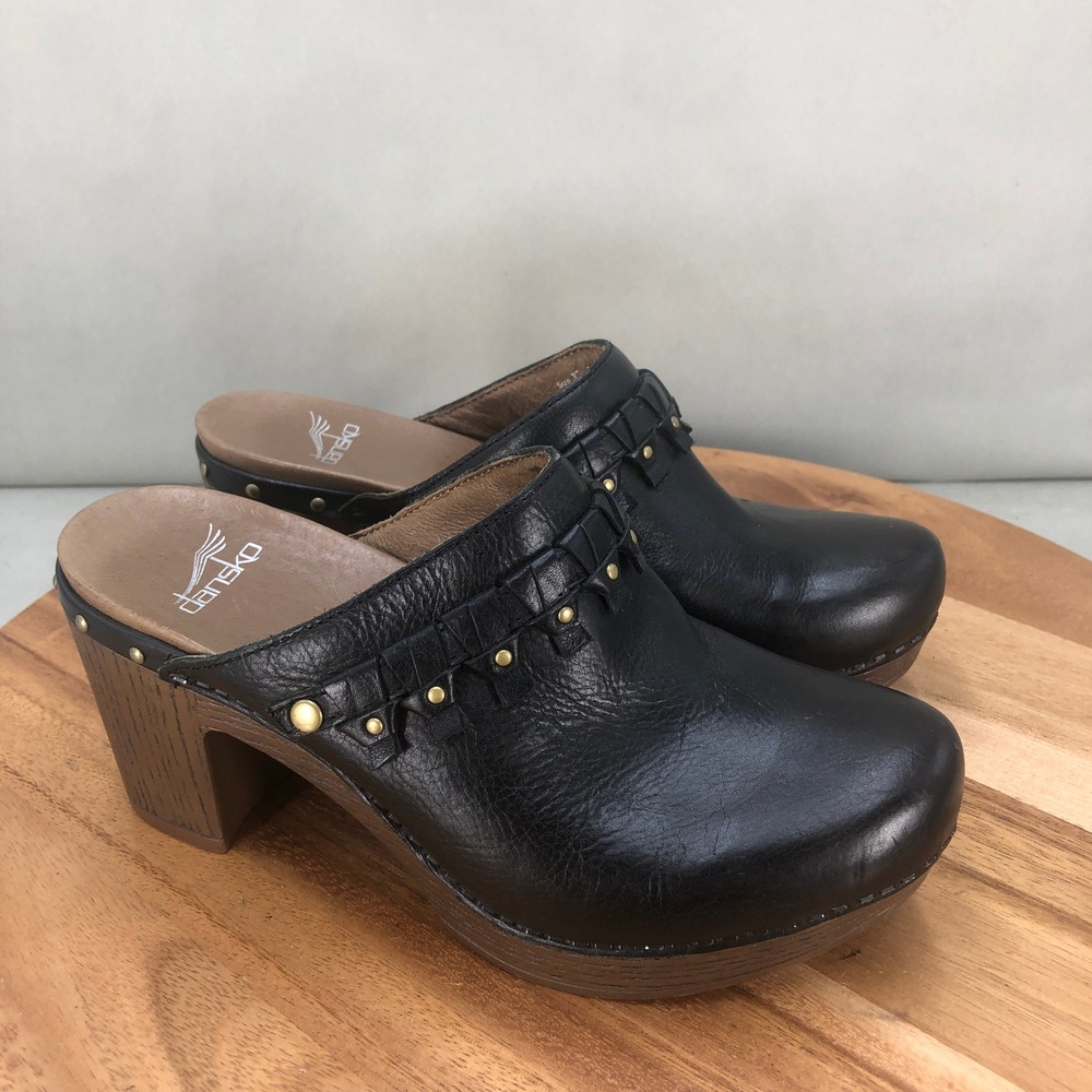 Dansko Black Leather Women's Clogs